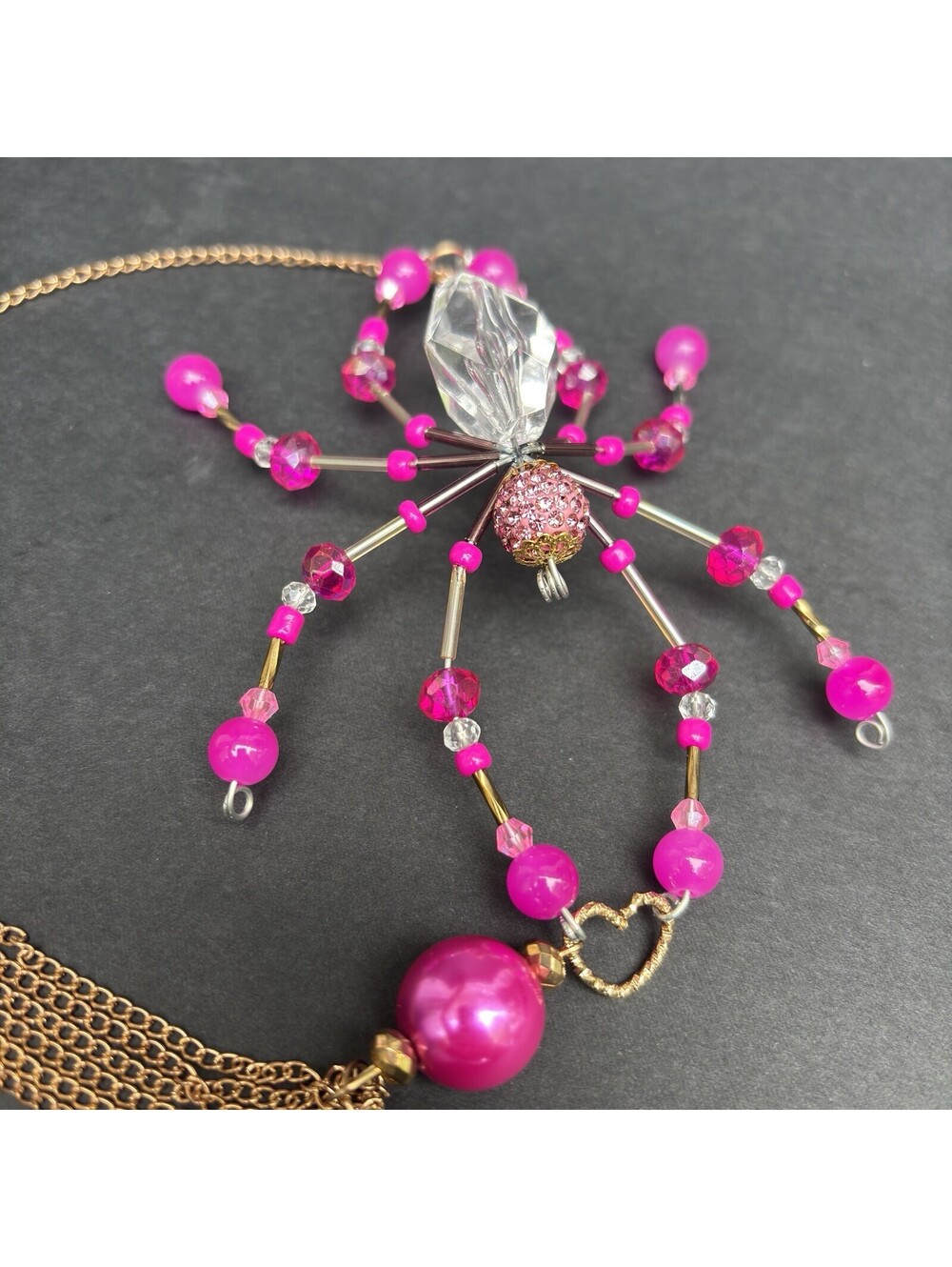 Sun Catcher Pink Beaded Spider With Tassel VIDEO